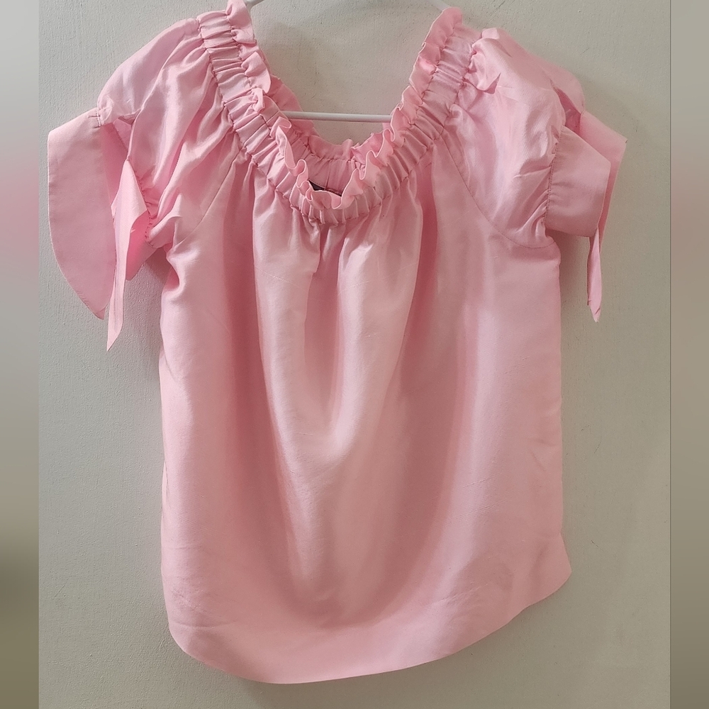 J. Crew Pink Ruffled Women's Top, Size 4, 100 % Silk.